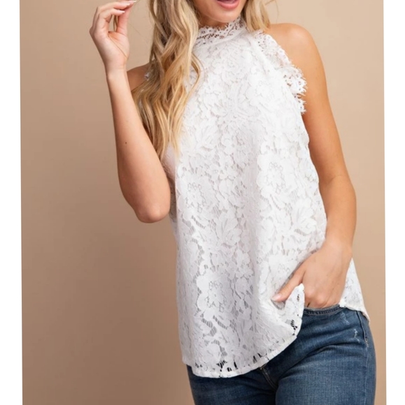 New Eyelash Lace Dressy Halter Tank Top - Picture 3 of 9